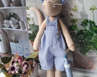 Tilda cats with names on overalls_cotton cats_tilda doll_eco toys_soft toys_cats in clothes_tilda_a gift for mother&#39;s day_gift_cat_tildacat