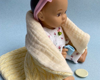 Little doll plaid 8 inches_pink cotton fabric doll plaid_blue doll plaid_care for baby AG_warm plaid with simulated knitting for doll 8 inch
