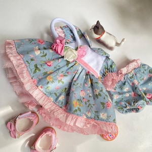 Dress for summer with small floral print for doll 8 inches AG_dress and pantaloons for doll_clothes for AG 8 inches_dress with small floral
