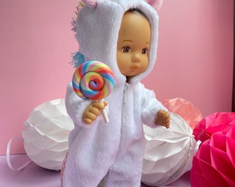 Kigurumi unicorn for a doll 8 inches_ Zippered overalls for 8 inch dolls_ Unicorn_ White plush jumpsuit for AG dolls_care for baby AG 8 in