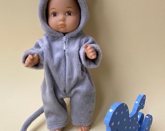 Doll clothes_small doll 8 inch_mouse doll 8 inch_gray mouse costume for doll_AG 8 inch_gotz mini muffin_ jumpsuit for doll 8 inch