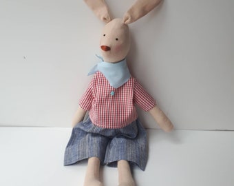 bunny  boys_tilda rabbit toy_hare plushie_mum dad toys_simple interior toy_gift for family_bunny tilda doll_pink blue_ linen rabbit_