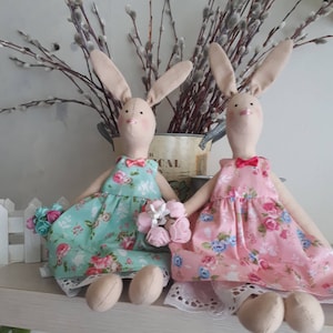 Rabbits in removable clothes_tilda rabbit toy_hare plushie_mum daughter_simple interior toy_gift for family_bunny tilda doll_linen rabbit