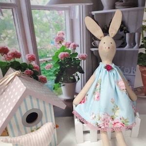 Bunny family_tilda rabbit toy_hare plushie_mum dad toys_simple interior toy_gift for family_bunny tilda doll_pink blue_ linen rabbit_