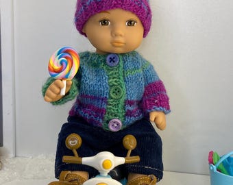 Hand Knit Wool Doll Sweater and Hat for 8 Inch Dolls
