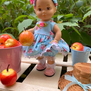 Blue dress with roses for AG doll 8 inches_Dress with headband and matching bloomers_dress for little AG_caring for baby AG_ Clothes for an