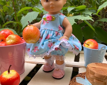 Blue dress with roses for AG doll 8 inches_Dress with headband and matching bloomers_dress for little AG_caring for baby AG_ Clothes for an