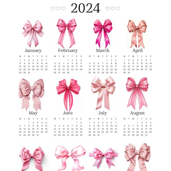 2024 Digital Calendar Bow Etsy