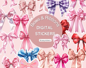 Digital Sticker Pack: Bows & Ribbons planner Stickers for Goodnotes, digital notebook, digital planner and Journal, kawaii aesthetic png