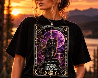 Camiseta de tarot del gato negro / Luna celestial, diseño gótico de bruja (unisex)