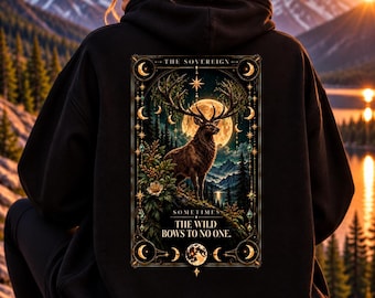 Sudadera con capucha Stag Tarot The Sovereign Celestial Gothic Hoodie Mystical Deer Moon Oversized Unisex Sweatshirt SOMETIMES