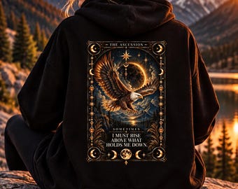 Sudadera con capucha y estampado de tarot del águila, sudadera gótica celestial, prenda con mensaje místico.