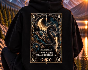 Sudadera con capucha Black Swan Tarot: Arte gótico celestial, estampado floral azul medianoche (talla unisex extragrande)