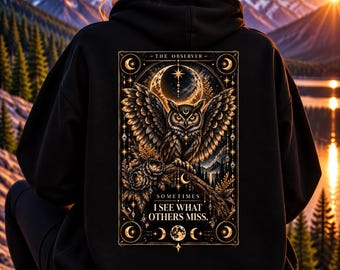 Sudadera con capucha Owl Tarot: Luna celestial, estrellas, arte gótico (talla extragrande unisex)