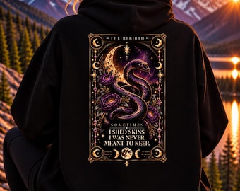 Sudadera con capucha Rebirth Snake Tarot: Serpiente Celestial, Arte Floral Gótico (Talla Extragrande Unisex)