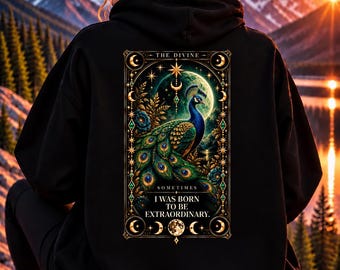 Sudadera con capucha Peacock Celestial Tarot, estilo gótico místico urbano, estampado de luna y estrellas (unisex)
