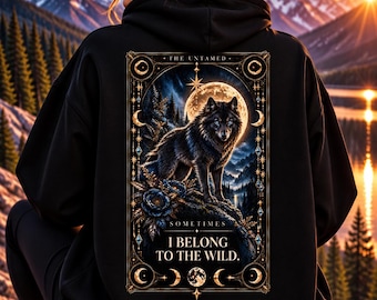 Sudadera con capucha Celestial Wolf Tarot: Luna gótica, arte de la naturaleza (talla extragrande unisex)