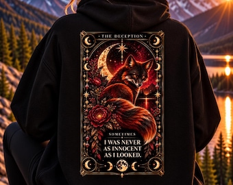 Sudadera con capucha "The Deception Fox Tarot": Arte gótico celestial de bruja (Talla extragrande unisex)
