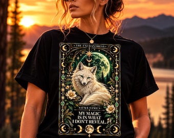 Camiseta Tarot Zorro Blanco / Camiseta Gótica Celestial Hechicera (Colección A veces)