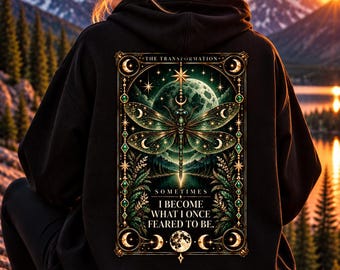 Sudadera con capucha Dragonfly Tarot La Transformación Celestial Gothic Sudadera con capucha Emerald Moon Mystical Oversized Unisex Sudadera A VECES