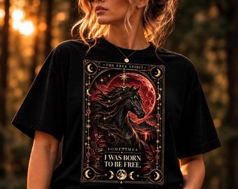 Camiseta Black Horse Tarot, Luna Celestial, Camiseta Gótica Alternativa