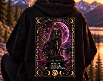 Sudadera con capucha Black Cat Tarot: Arte gótico celestial de bruja (Talla extragrande unisex)