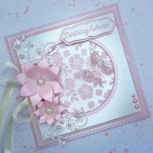 Boxed Handcrafted Bespoke Ivory and Rose Birthday Card