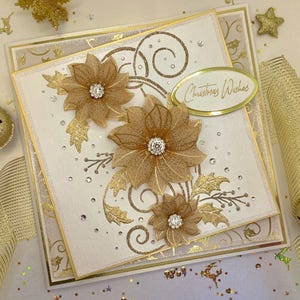 Elegant Cream and Gold Handmade Boxed Christmas Card