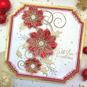 Beautiful Handmade Red and Gold Floral Boxed Birthday Card