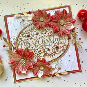 Stunning Handmade 3D Floral Red and Gold Boxed Christmas Card