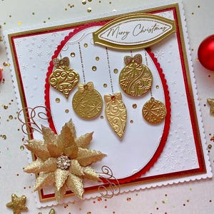 Beautiful Handmade Red and Gold Boxed Luxury Christmas Card