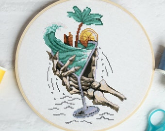 Cocktail Skeleton hand #P1331 Embroidery Cross Stitch Pattern Download | Stitching | Cross Stitch Designs | Stitch Design | Cross Designs