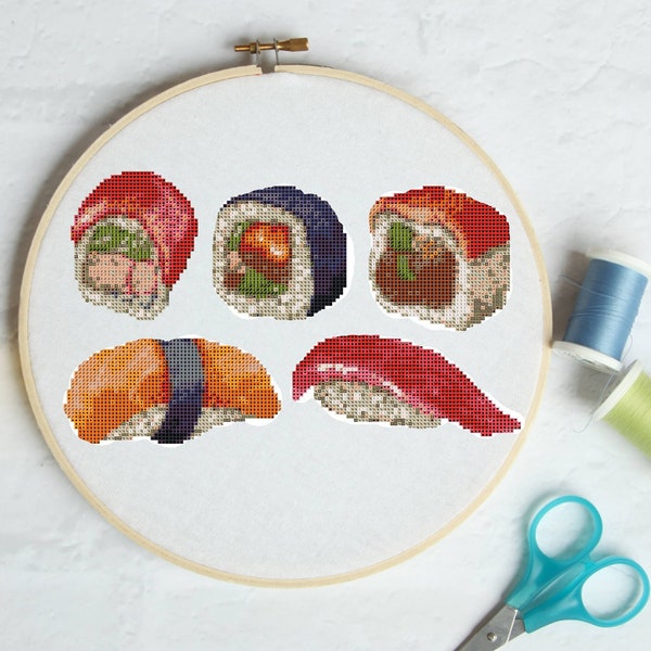 Tasty Sushi #P1355 Embroidery Cross Stitch Pattern Download | Stitching | Cross Stitch Designs | Stitch Design | Cross Designs