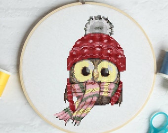 Owl and snow #P804 Embroidery Cross Stitch Pattern Download | Stitching | Cross Stitch Designs | Stitch Design | Cross Designs