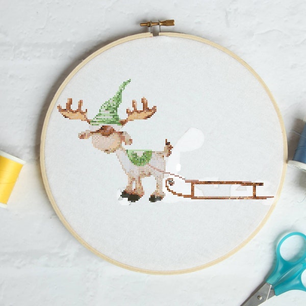 Reindeer with sleigh #P939 Embroidery Cross Stitch Pattern Download | Stitching | Cross Stitch Designs | Stitch Design | Cross Designs