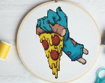 Zombie hand and pizza #P734 Embroidery Cross Stitch Pattern Download | Stitching | Cross Stitch Designs | Stitch Design | Cross Designs