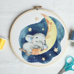 Sleepy cute elephant #P16 Embroidery Cross Stitch Pattern Download | Stitching | Cross Stitch Designs | Stitch Design | Cross Designs