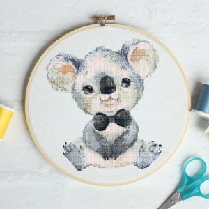 Baby koala with bow tie #P681 Embroidery Cross Stitch Pattern Download | Stitching | Cross Stitch Designs | Stitch Design | Cross Designs