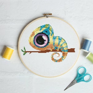 Cute chameleon #P353 Embroidery Cross Stitch Pattern Download | Stitching | Cross Stitch Designs | Stitch Design | Cross Designs