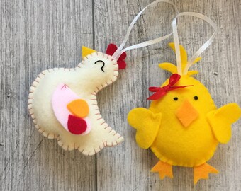 Easter ornaments set of 2 felt tree decorations