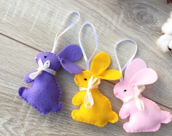 Handmade Felt Bunny Ornament Set: Spring Easter Decor