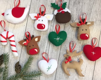 Handgemachte Filz Weihnachtsornamente, Set von 10