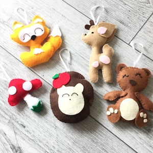 Woodland ornament Woodland felt animals woodland nursery Forest Nursery decor Forest animals Hanging forest animals Festive decoration