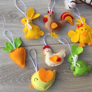 Spring home decor Easter decorations felt Easter tree ornaments handmade Set of 7 ornaments