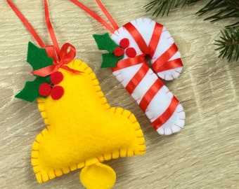 Christmas ornaments handmade Felt ornament Christmas bell Candy cane ornament Xmas tree ornaments Christmas decoration