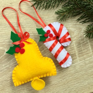 Christmas ornaments handmade Felt ornament Christmas bell Candy cane ornament Xmas tree ornaments Christmas decoration