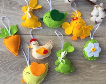 Easter decorations set of 8 ornaments, Easter bunny, Felt Easter decorations, Easter bunny, easter decor, easter ornaments