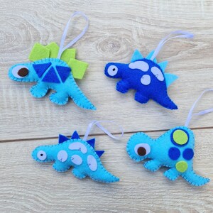 Felt Dinosaur Ornament Set of 4, Dino ornament, Stuffed dino