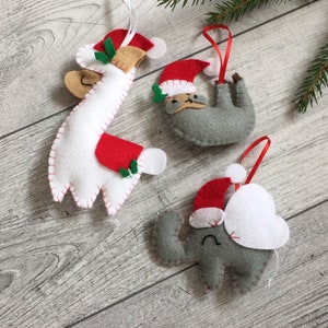 Felt Christmas ornaments handmade Christmas tree decorations Llama Sloth Elephant Christmas Ornaments hanging Christmas Ornament Xmas decor