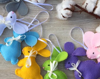 Felted Easter Bunny Ornaments: Handmade Colorful Decor, Set of 7
